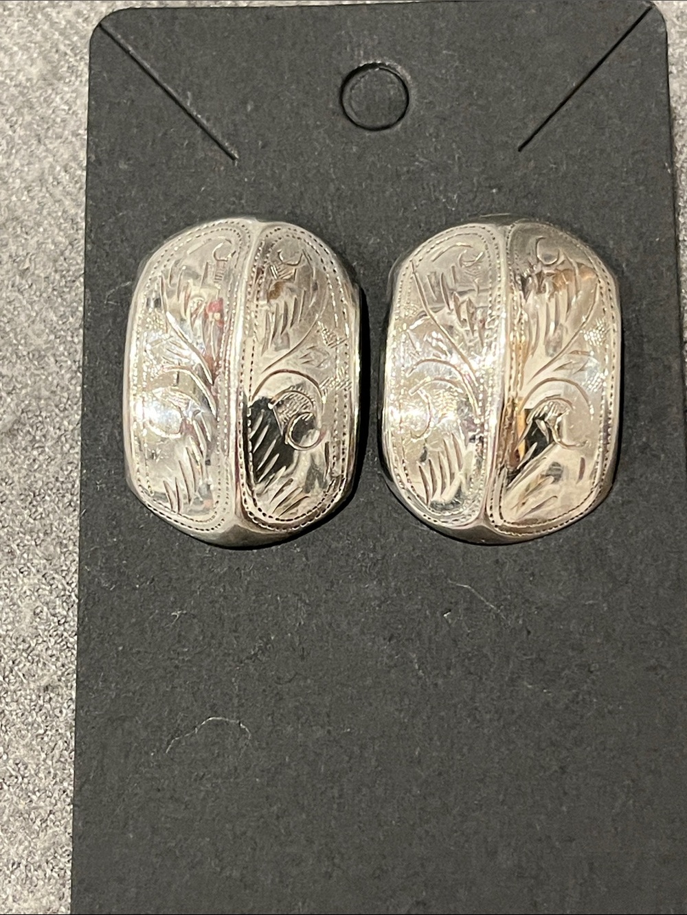Vtg Sterling Etched Rectangular Earrings